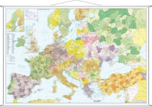 Stiefel Wandkarte Großformat Europa mit Türkei, Straßen und Postleitzahlen, mit Metallstäben