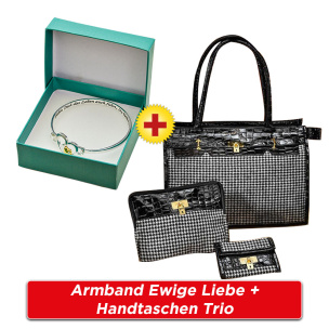 Armband Ewige Liebe + Handtaschen Trio schwarz-weiß kariert