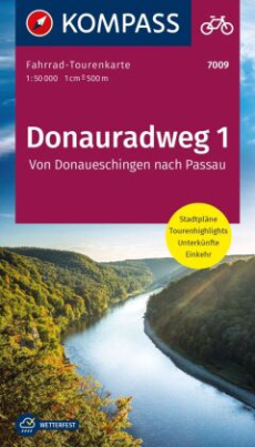 Fahrrad-Tourenkarte Donauradweg 1, Von Donaueschingen nach Passau