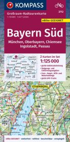 KOMPASS Großraum-Radtourenkarte 3712 Bayern Süd, Oberbayern, Chiemsee, Ingolstadt, Passau, München 1:125.000