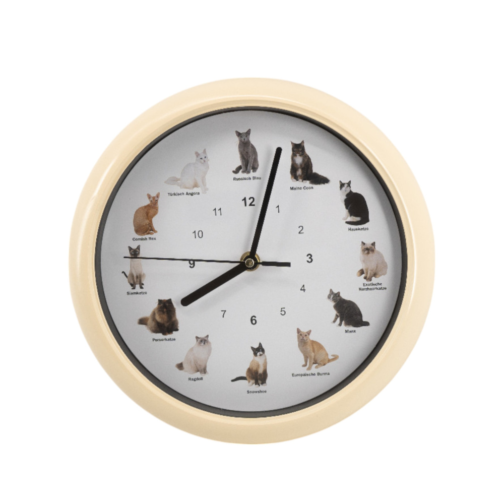 Wanduhr mit Katzengeräuschen 