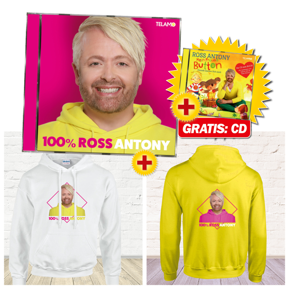 100% Ross Fan-Set Kapuzenpulli (XL) + CD + GRATIS CD „Mein Freund Button“