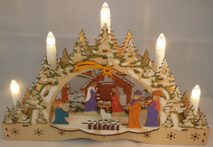 Holzleuchter "Christi Geburt" mit 5 klaren Birnen