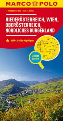 MARCO POLO Karte Niederösterreich, Wien, Oberösterreich, Nördliches Burgenland. Lower Austria, Vienna, Upper Austria, Northern Burgenland. Basse-Autriche, Vienne, Haute-Autriche, Burgenland du Nord